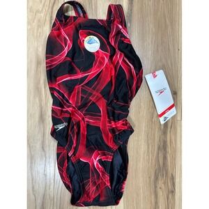 Speedo Racing Swimsuit Womens 26 Red Black Recordbreaker Back Xtra Life Lycra